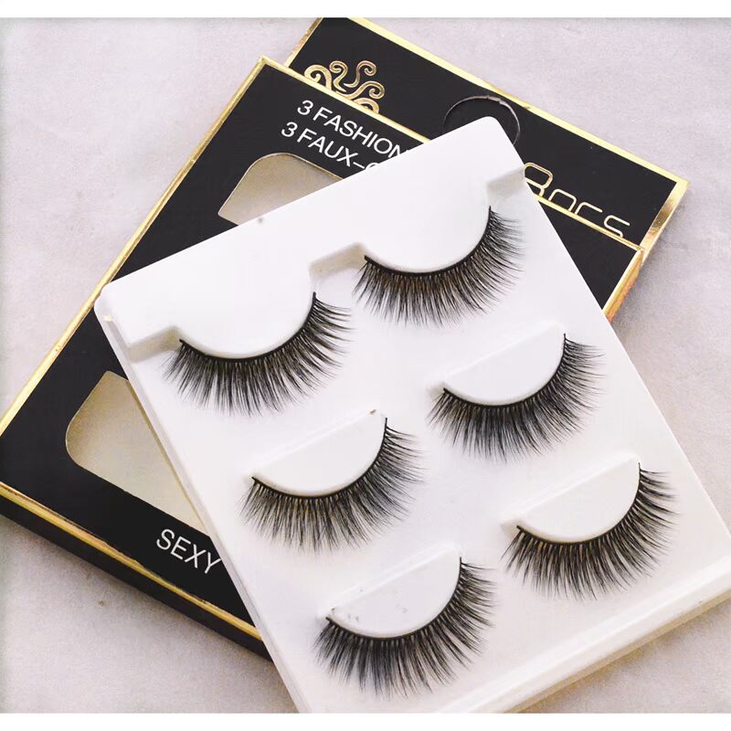 Niu Na Princess 3D Nhiều lớp Lông mi giả nhiều lớp Màu đen Bông Dòng Sọ Lông mi giả tự nhiên dày 3 cặp - Lông mi giả keo gắn mi giả