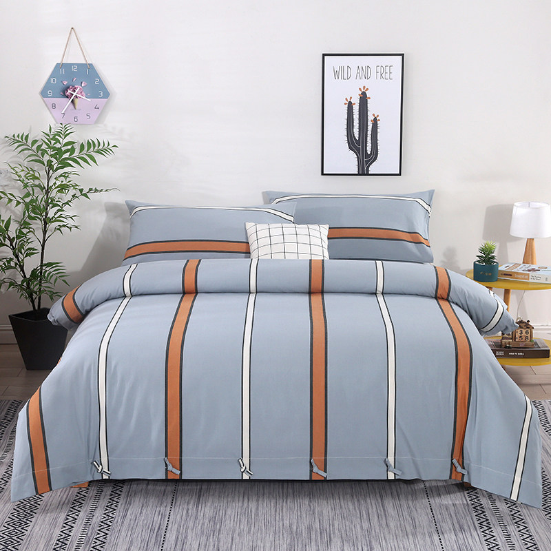 Simple style pure cotton old coarse cloth four-piece set can not ball autumn and winter cotton sheets quilt cover bedding kit striped double