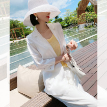 Smiling goddess summer commuter Korean version capable professional lapel three-point sleeve thin section acetic acid sunscreen shirt blazer