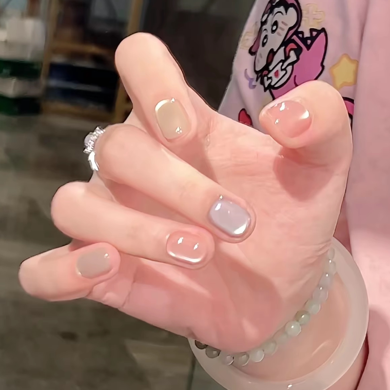 Handmade Wearable Nails 2026 New Model Ice Transparent Glass Bead Cat Eye Manicure Wearable Nails Spring and Summer Whitening Light Therapy Nail Tips