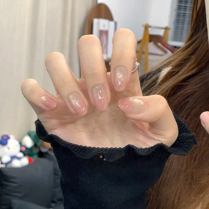 Misty Mountain Begonia Nude Pink Gradient Cat Eye Wearable Nails Short Style Daily Whitening Nail Art Wearable Nail Tips 2026 New Model