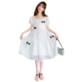 Летняя одежда с бантиком, платье, наряд маленькой принцессы, юбка, коллекция 2022, подходит для подростков, короткий рукав