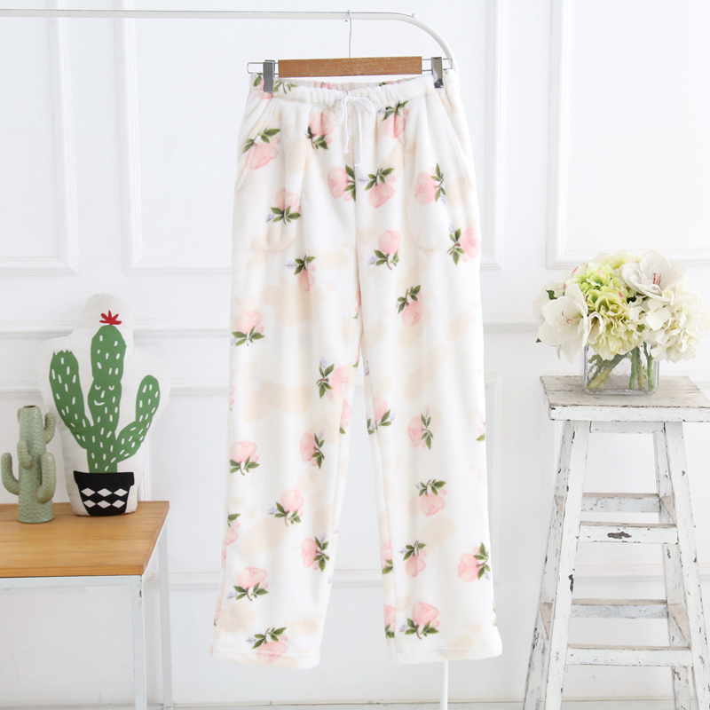 Nữ flannel san hô lông cừu nhà quần nam và nữ ngủ quần mùa thu và mùa đông dày quần ấm sống hoạt hình đồ ngủ quần đũi nam