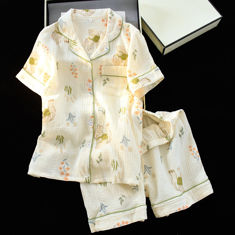 Cartoon Pajamas for Women, Summer Short-Sleeved Shorts Set, Pure Cotton Double-Layer Gauze, 2026 New Style, Internet Celebrity Style Loungewear