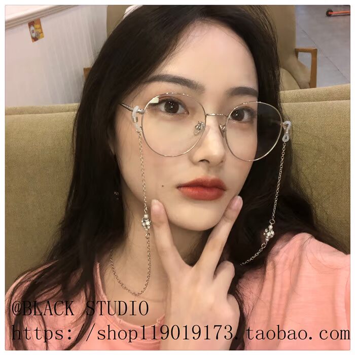 2018 lưới màu đỏ với hộp lớn mặt mỏng Ins Lantern chain kính nữ cận thị siêu nhẹ khung mặt kính nhỏ kính porsche
