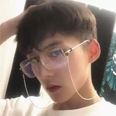 Korean version of Tide men and women new Sven scum metal square chain Photo myopia mirror frame Harajuku Retro Mirror