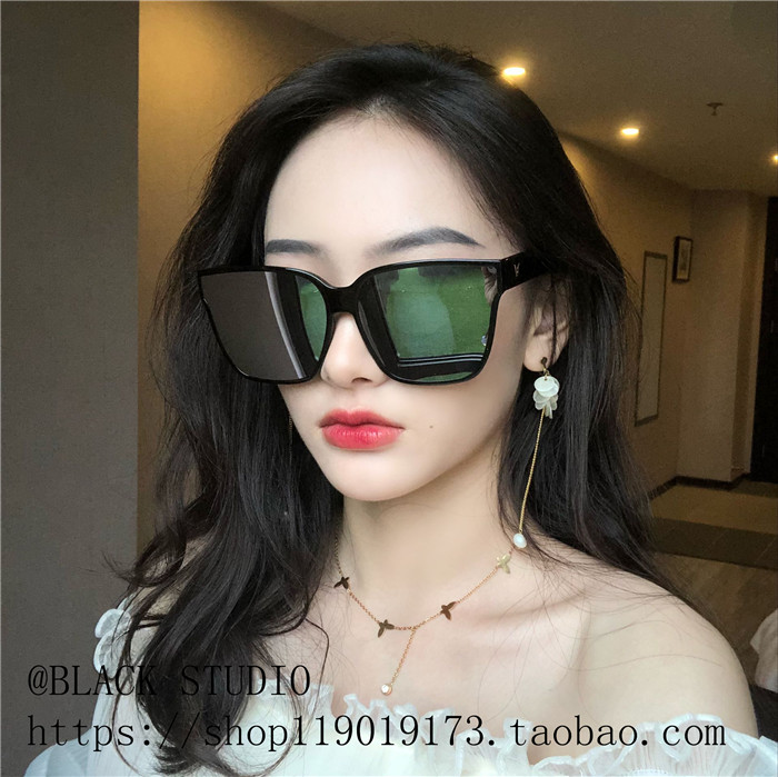 Phiên bản Hàn Quốc của chiếc máy bay cá tính một gọng kính vuông lớn đeo kính râm nữ mặt tròn là kính râm mỏng chống nắng Harajuku kính cận mỏng