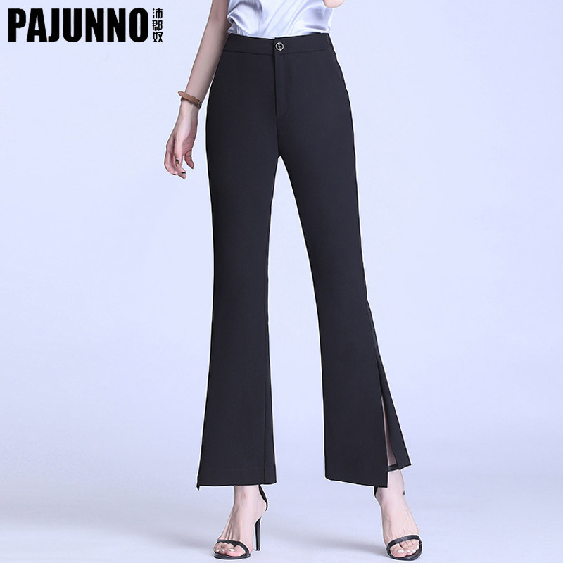 Black flared pants women's autumn thin section high waist large size nine points micro flared drape wide leg suit pants thin section pants