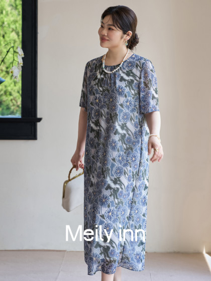 美丽客栈原创高端大码女装胖mm200斤加肥加大新款印花短袖连衣裙