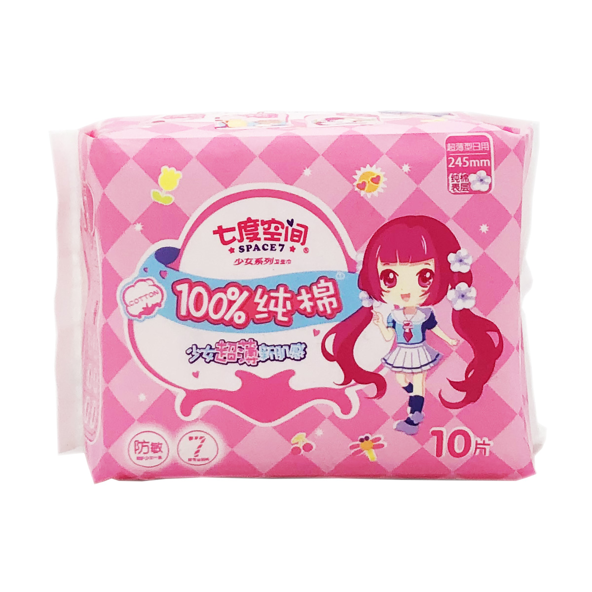 Seven-degree space QSC6110 adolescent girl series pure cotton ultra-thin breathable daily sanitary cotton 245mm10 sheet