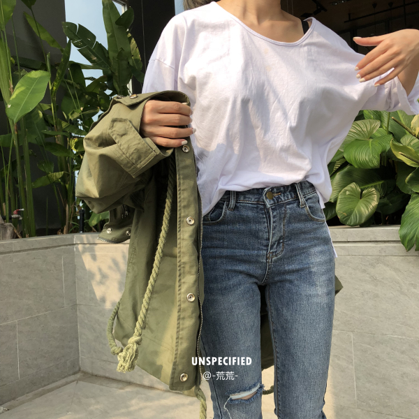 Hoang dã, rách đơn giản, viền không đều, chân nhỏ, 9 điểm, lỗ thon, quần jean co giãn quần jogger nữ