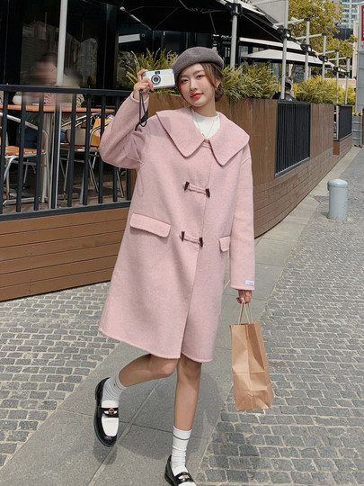 Pink Woolen Coat for Women, Autumn and Winter 2024 New Style, Korean Style, High-End, Elegant, Age-Reducing, Mid-Length Woolen Coat