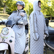 Electric car hooded windbreaker plus velvet winter jacket knee protection