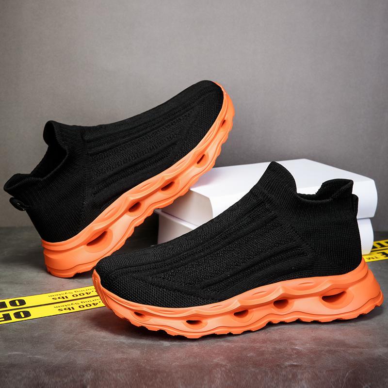 High-Quality Color-Blocked Elastic Sock Shoes, Unisex Slip-On Lightweight Soft-Soled Sneakers, Large Size Men's Shoes 4748
