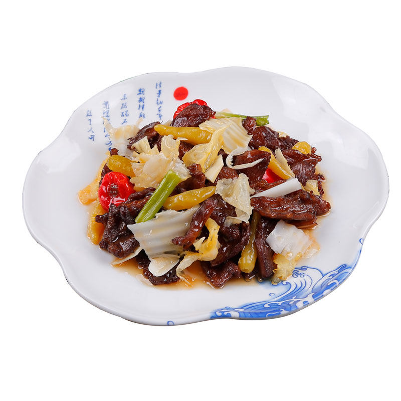The museum displays simulation food Chinese food Sichuan cuisine pickled pepper fried beef props sample fake food food dish model