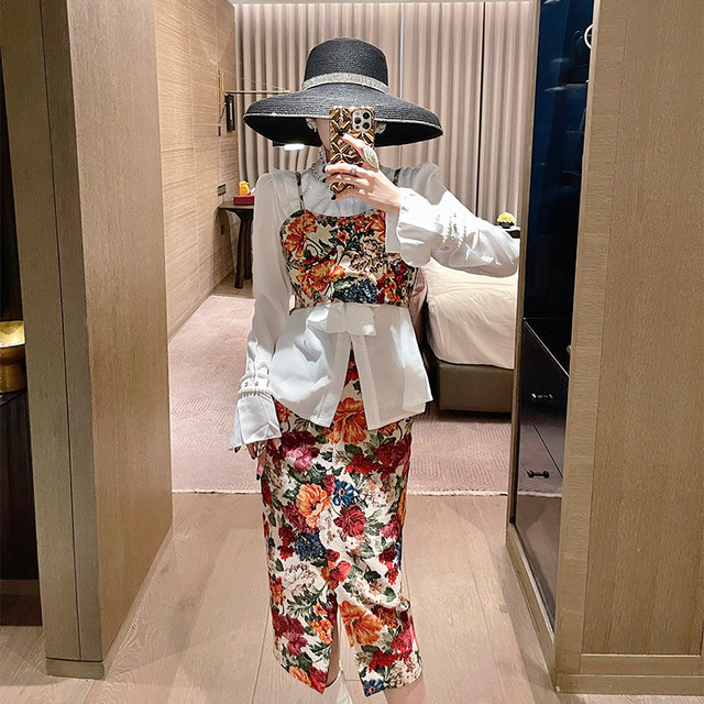 BETTERLS early autumn women's suit light cooked printed camisole shirt floral skirt three-piece female