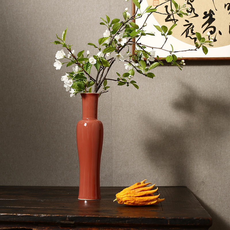 Retro handmade ceramic vase Neoclassical large red flower arrangement vase Zen living room soft decoration
