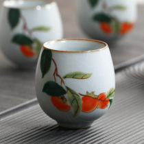 Product Tao Keyang Ru Kiln open piece tea cup Master cup Ceramic retro flower and bird Teacup Kung Fu tea with tea bowl