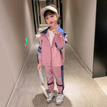 Girls sports set 2021 new autumn dress children fashion casual girl Korean version of foreign style hooded two-piece set