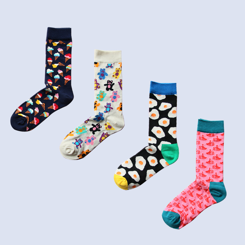 Interesting and Quirky Mid-Calf Socks for Women, Trendy Teddy Bear, Fried Egg, Ice Cream, Colorful, Tiktok Style