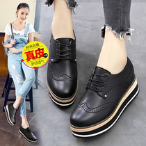 2021 spring and Autumn thick-soled platform shoes increase the height of womens shoes versatile casual shoes womens British round head lace-up single shoes women