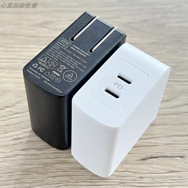 Rampow Original Pd45 Dual-Port 1C1A Fast Charging Dual-C Charger Suitable for Apple 8 X 11 12 13 14 15 Samsung Huawei Xiaomi Mobile Phones, Tablets, and Laptops