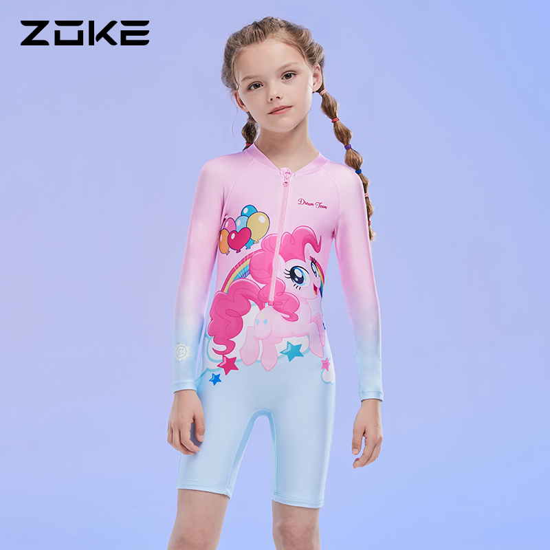 Zhou Ke Children Swimsuit One-piece Flat Angle Long Sleeve Sunscreen Zoke Girl Swim Training CUHK Child Speed Dry Swimsuit