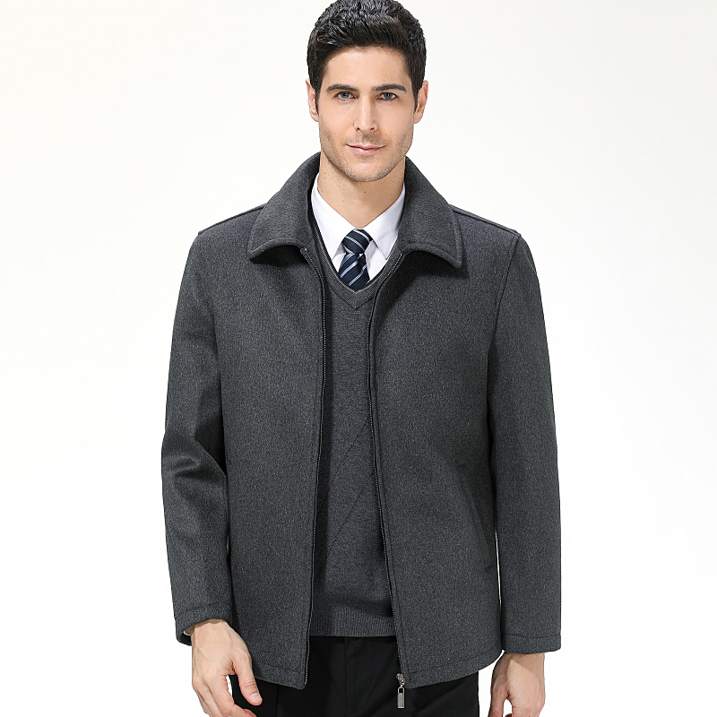 Pierre Cardin mùa thu và mùa đông trung niên áo khoác cashmere nam ve áo ngắn cha len áo khoác len áo vest nam đẹp