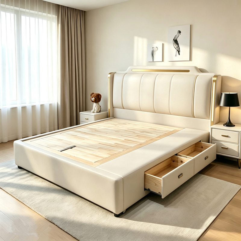 Modern Light Luxury High-End Master Bedroom King Bed 2026 New Model Cream Style Bed 2m X 2.2m Double Storage Wedding Bed