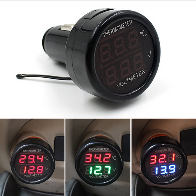 New 2-in-1 two-color display dual-function car voltmeter voltmeter head thermometer thermometer