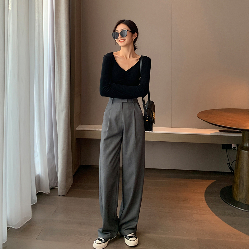 South Korea Straight Barrel Western Dress Pants Women Summer 2022 New High Waist Pituitary Sensation Slim Loose Casual Broadleg Long Pants