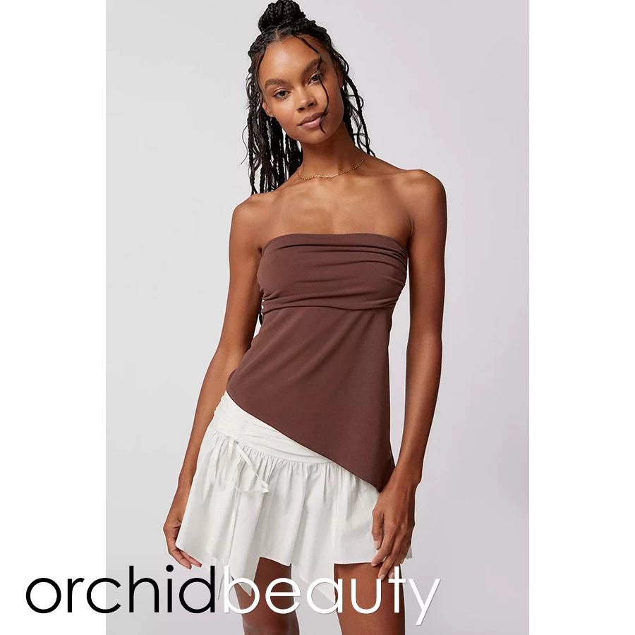 Короткий топ с рюшами UO (Urban Outfitters) в стиле Y2K, эластичный без бретелей, разные цвета