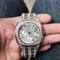 Bulova Watch Bulova Crystal three-eye diamond-set square steel band mens watch