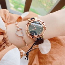 Baoluva Bulova Womens Watch Fashion Rose Gold Diamond Black Belt Waterproof Quartz Watch 97P139