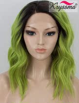 Front lace medium long roll gradient color dyeing foreign trade wig