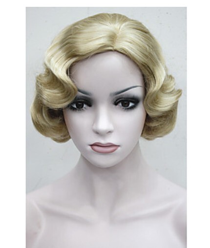 Light Golden Color Short Hair Big Curls High Temperature Fiber Wig Lady Gaga Party Wig