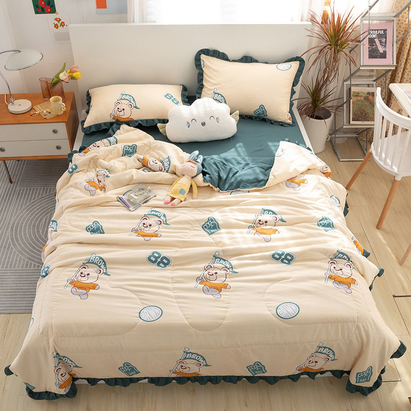 Washed cotton summer air conditioning quilt thin section summer cool quilt four-piece double machine washable spring and autumn single quilt summer