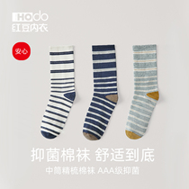 Womens cotton socks antibacterial Tube Socks striped cute socks medium-thick autumn and winter combed cotton womens socks three pairs