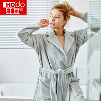 Áo ngủ màu đỏ đậu flannel phụ nữ áo choàng tắm đêm váy dài mùa thu và mùa đông đồ ngủ nhà quần áo dày nhà dịch vụ áo choàng tắm đồ ngủ đẹp