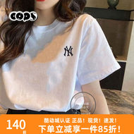 Mlb short-sleeved men's and women's ny embroidered new t-shirt sportswear round neck casual couple white half-sleeve 3atsb0153