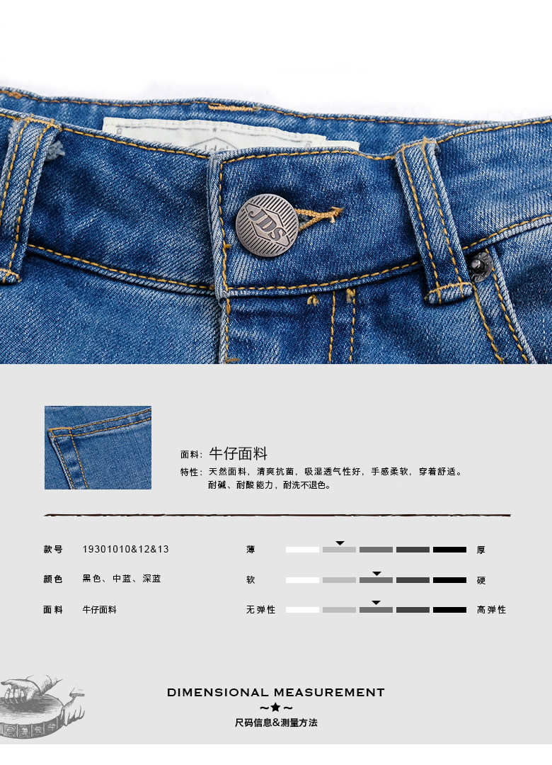 角斗士 男士复古水洗修身牛仔裤 图3