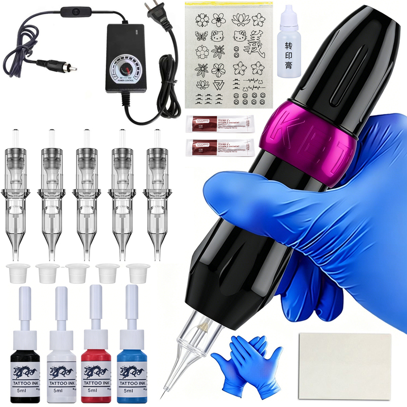 Speed-Adjustable Power Supply Tattoo Machine Set for Beginners, Tattoo Pen, Tattoo Needle Tools, Cross-Border Equipment, Integrated Needle Current Meter