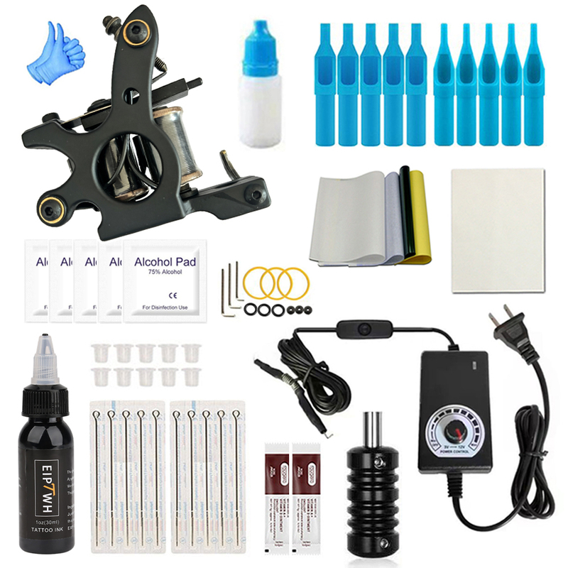 New Coil Machine Tattoo Kit Includes Full Set of Accessories, Adjustable Speed, Line Drawing and Shading Machine, Multi-Needle, Multi-Color, Includes Practice Skin