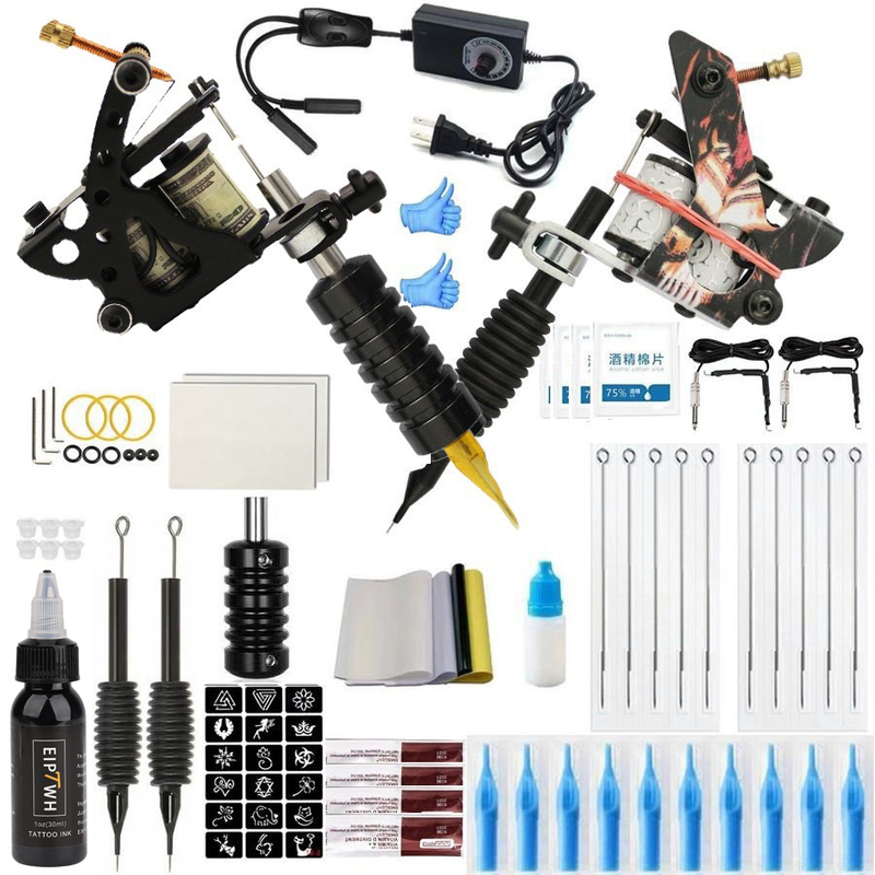 Dual-Machine Tattoo Kit for Self-Study Students, Motor Tattoo Machine, Coil Machine, Line Drawing and Shading All-In-One, Powerful Motor, Fast Coloring