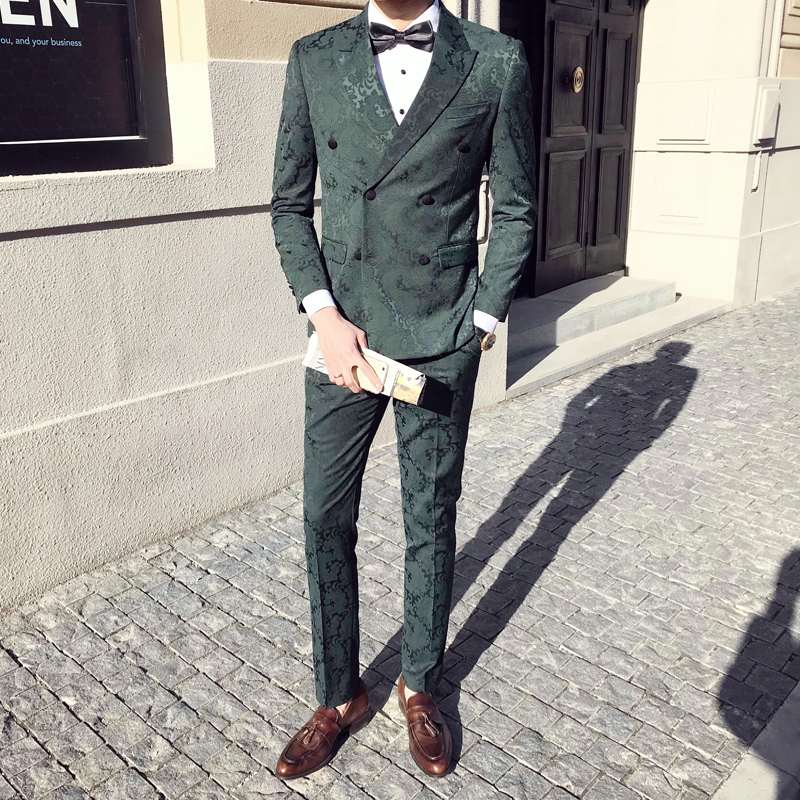 Korean Temperament Suit Suit Men's Casual Business Formal British Korean Version Slim Double-breasted Suit Wedding Dress