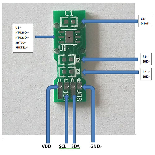 Temperature and humidity sensor circuit board HTU20D HTU21D SHT20 SHT21 Universal PCB with pull-up resistor