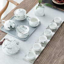 Jingdezhen Kung Fu Tea Set Ink Glaze Tea Set Home Simple Cover Bowl Side Pot Ju Set Living Room