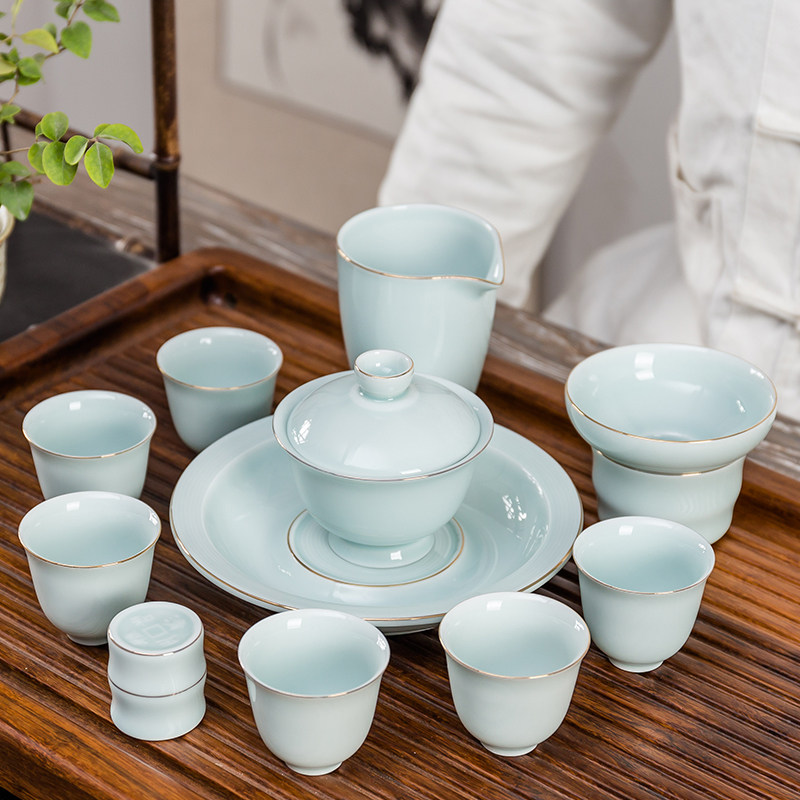Jingdezhen Tea Set Group Home Kung Fu 6 People Composition Tea Cup Cover Bowl Ceramic Creativity Whole Set With Gift Box Packaging
