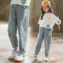 Girls' jeans classic children's casual loose daddy pants big children's clothing autumn 2022 new fashion