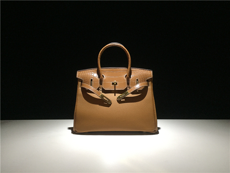 Genuine Leather Large-Capacity Versatile Crocodile Pattern Color-Blocked European and American Fashion First-Layer Cowhide Business Lock Buckle Handbag Platinum Bag